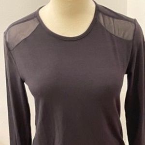 Fabulous black cut out top with mesh panels in front & faux leather in back